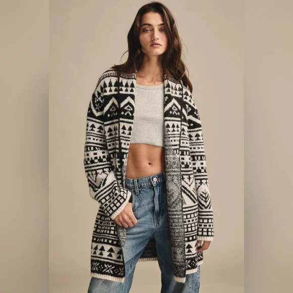 Lucky Brand Aztec Wool Fairisle Shawl Cardigan NWT XS S, M, L XL - Picture 4 of 10